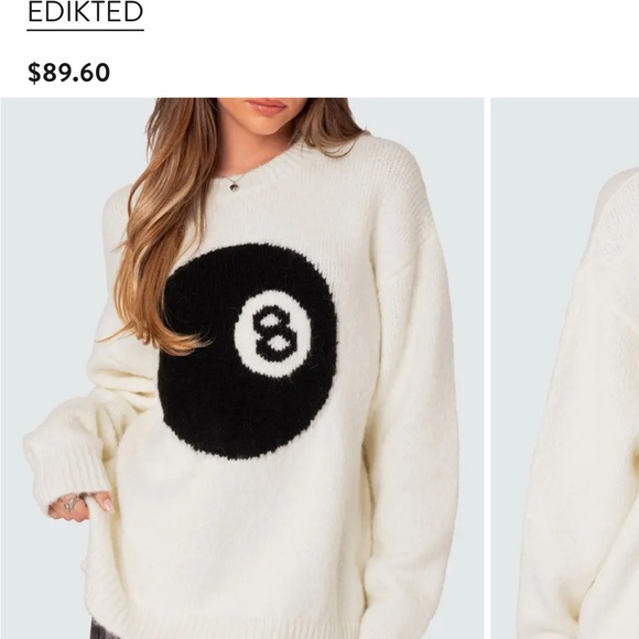 Edikted Sweaters - Edikted Cream Sweater with Black 8-Ball Design